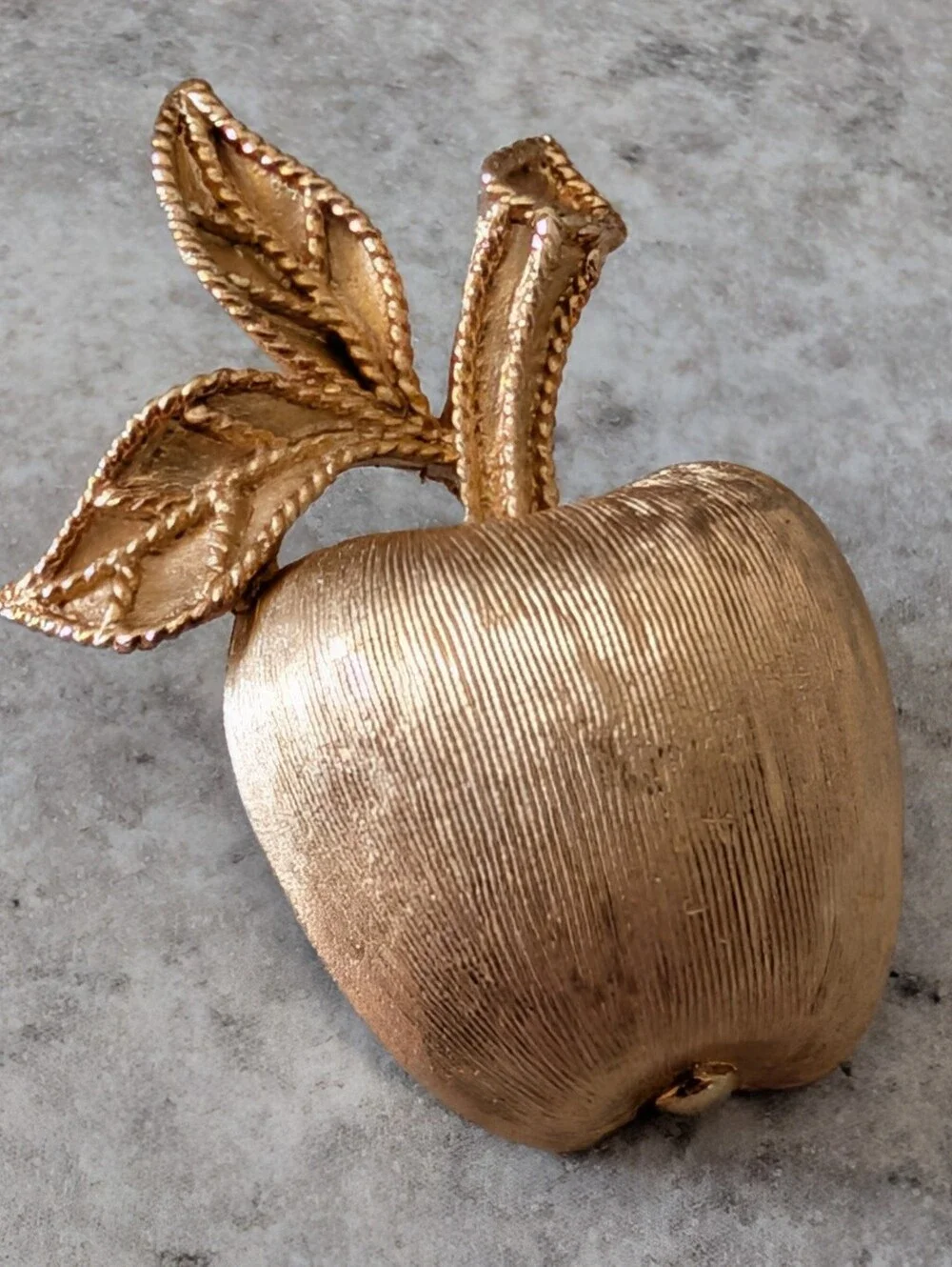 Vintage Avon Miniature Gold-Tone Textured Apple Brooch